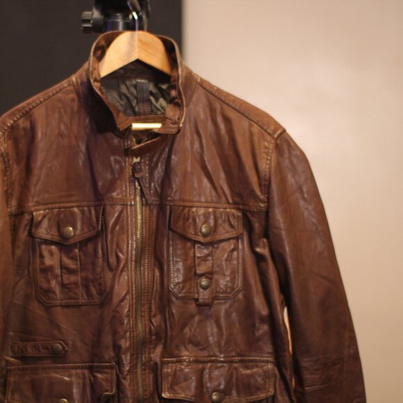 Massimo Dutti Dark Brown Leather Field Jacket, Genuine Leather - Picture 3 of 15